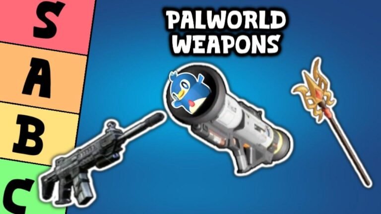 Rangliste aller 35 Waffen in Palworld nach ihrer Stufe.